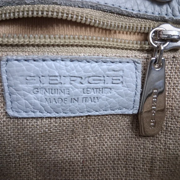 Berge Italian Leather Bag Tote Shouler Powder Blue - Picture 15 of 17